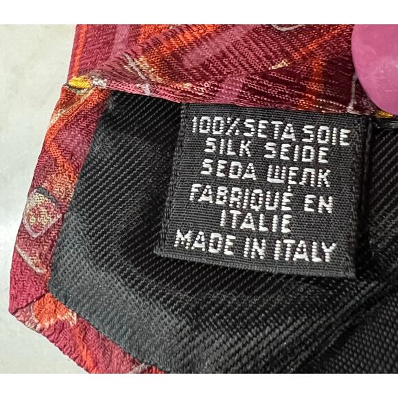 Boss Hugo Boss Neck Tie Mens Maroon Orange Silk Geometric Classic Preppy Italy - Picture 8 of 8